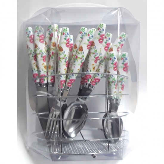 24PCS FLOWER PRINT CUTLERY SET