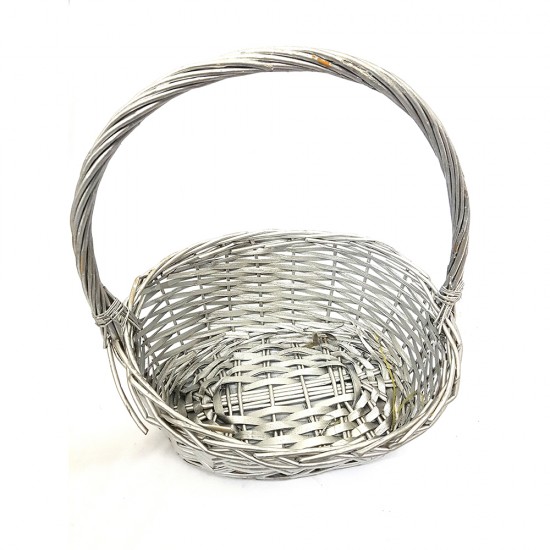 1PC SILVER OVAL STRAW BASKET 41CM