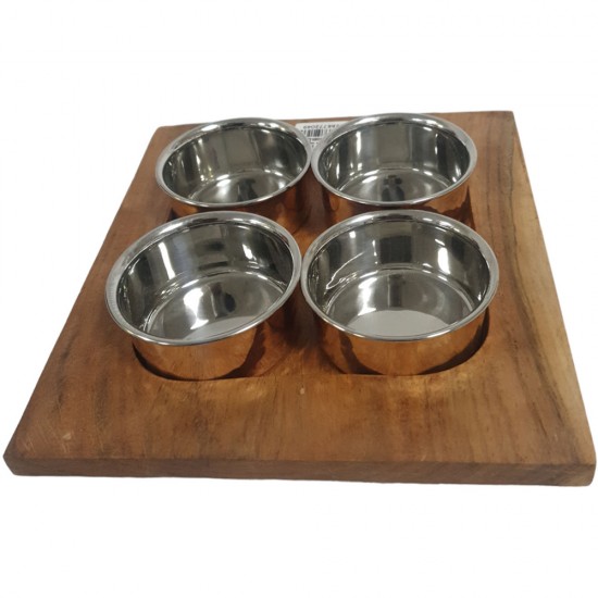 4pc Copper Pickle Tray with Wood Base 